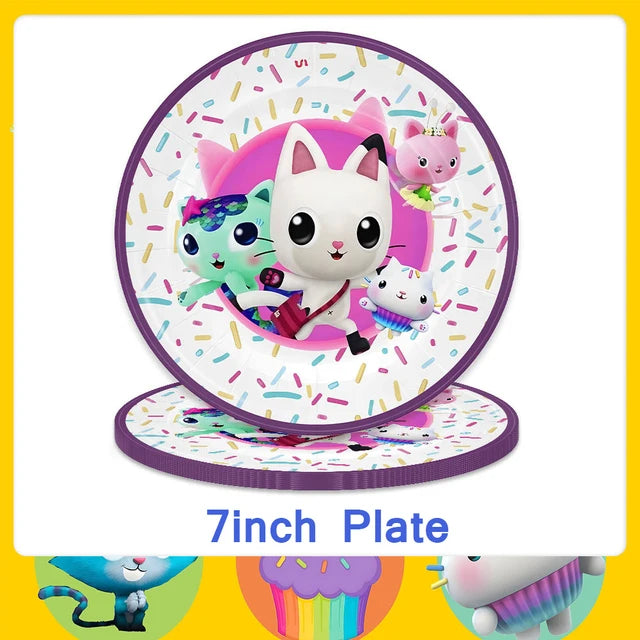 Gabby Doll's House Party Supplies Tableware Paper Plate Ballon Tablecloth for Kids Boys Birthday Party Decorations Baby Shower