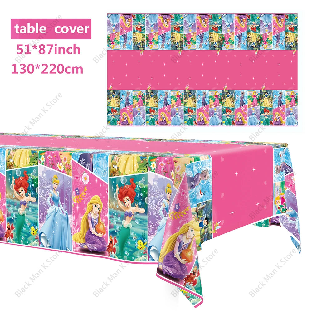 Princess Snow Queen Theme Disposable Tableware Decorations Kid Girl Birthday Party Supplies Princess Cup Plate Tablecloth Set