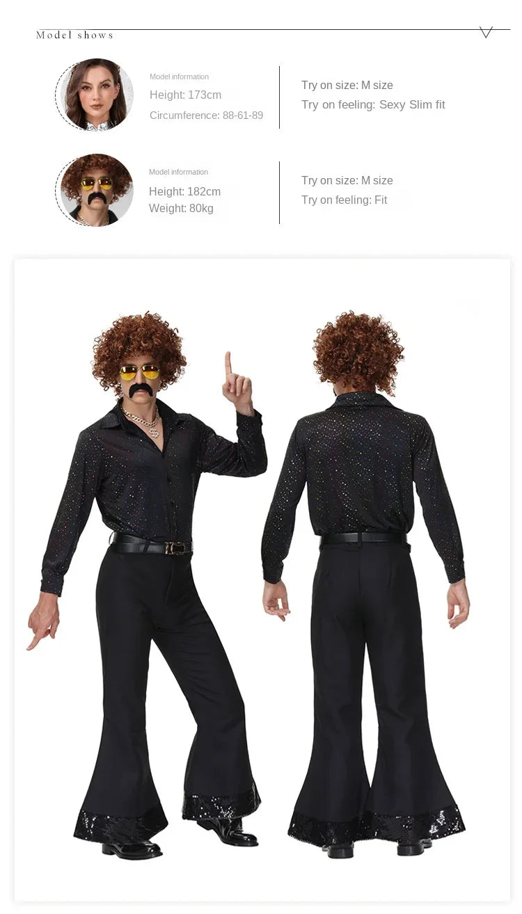 70's Disco Couple Costume Halloween Cosplay Costumes Vintage 80's Hippies Costume Men Women Music Festival Party Outfits