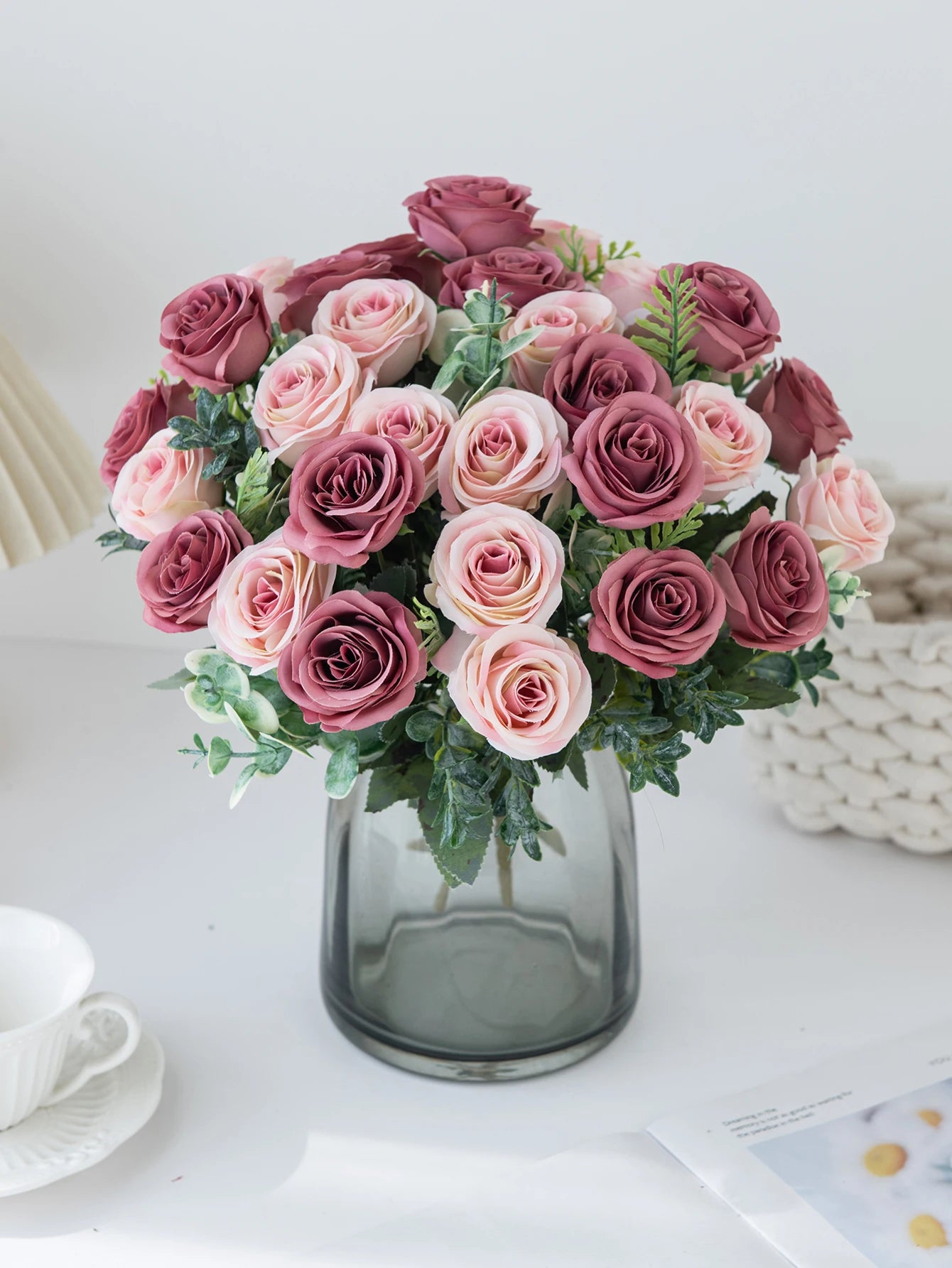 Artificial Flowers Nordic Rose Silk Wedding Home Bridal Bouquet Outdoor Courtyard Table Decoration Party DIY Gift Shooting Props