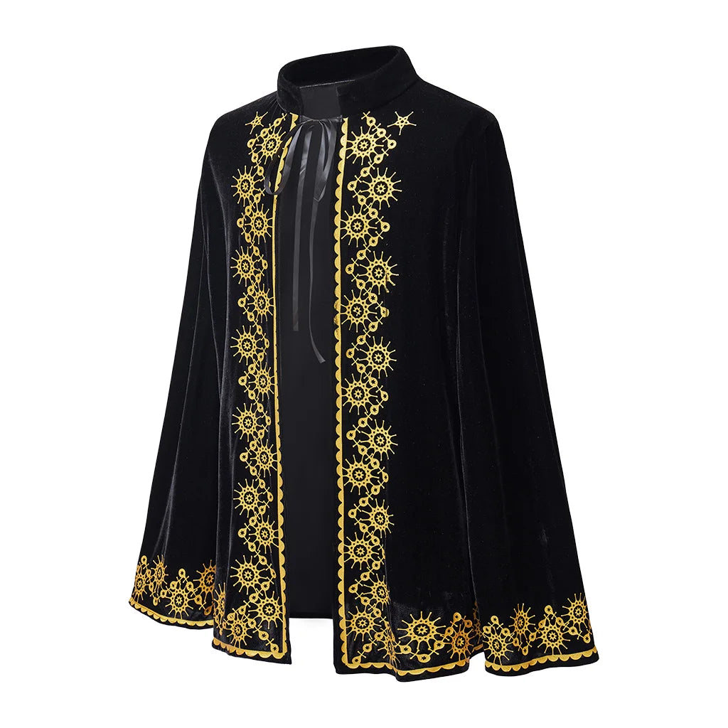 Medieval King Prince Black Cape Costume Adult Church Velvet Cape Halloween Carnival Party Show Festival Vampire Cape