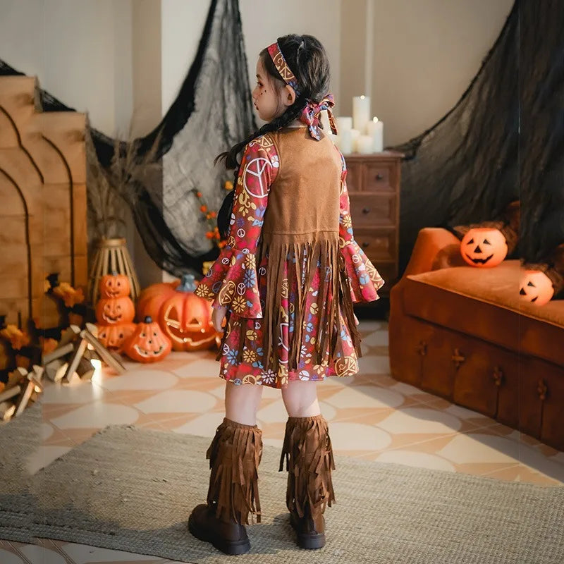 European and American Girls Dress Retro Hippie Vintage Style 70s Disco Party Costume Halloween Cosplay Outfit Stage Performance
