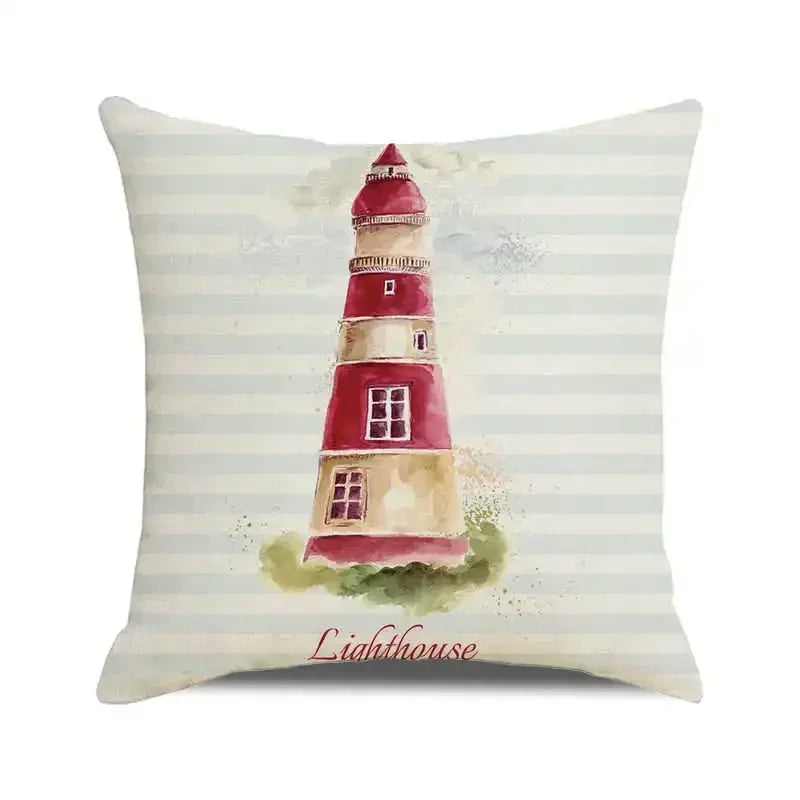 Throw Pillow Cover Watercolor Lighthouse Navigation Ocean Seagull Boat Home Sofa Cushion Cover Home Decor Pillowcase 40x40 Cm