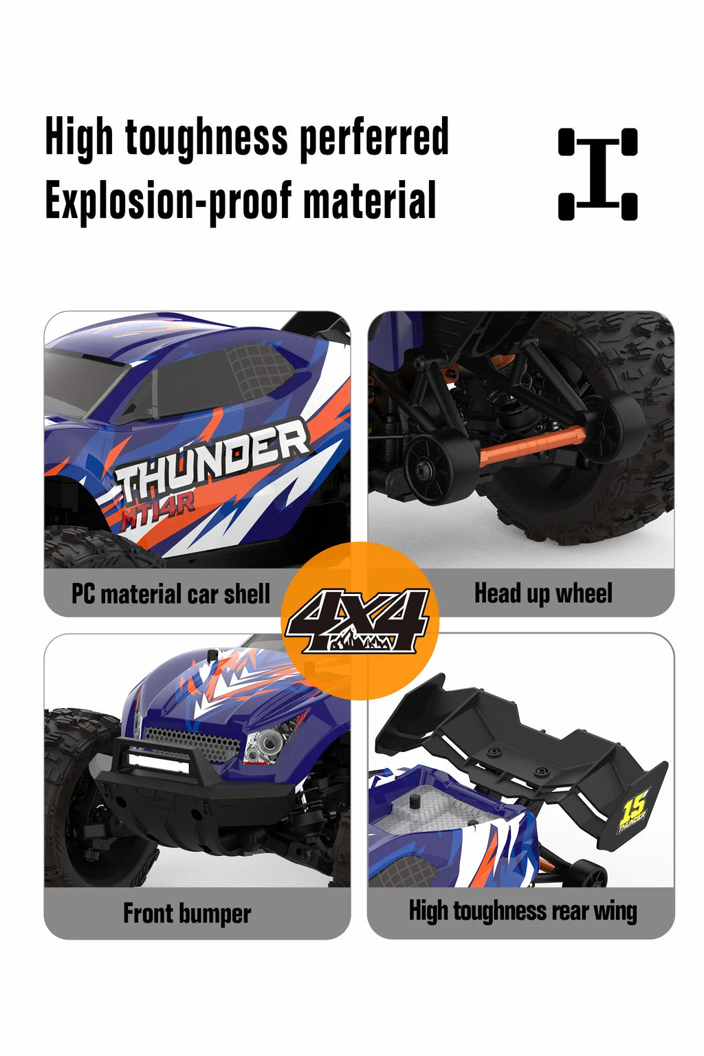 JIUSI MT14R 1/14 RC Racing Car 3S Battery 4WD 80km/h Brushless Motor 2.4G Remote Control 35C High Speed Off-road RC Truck