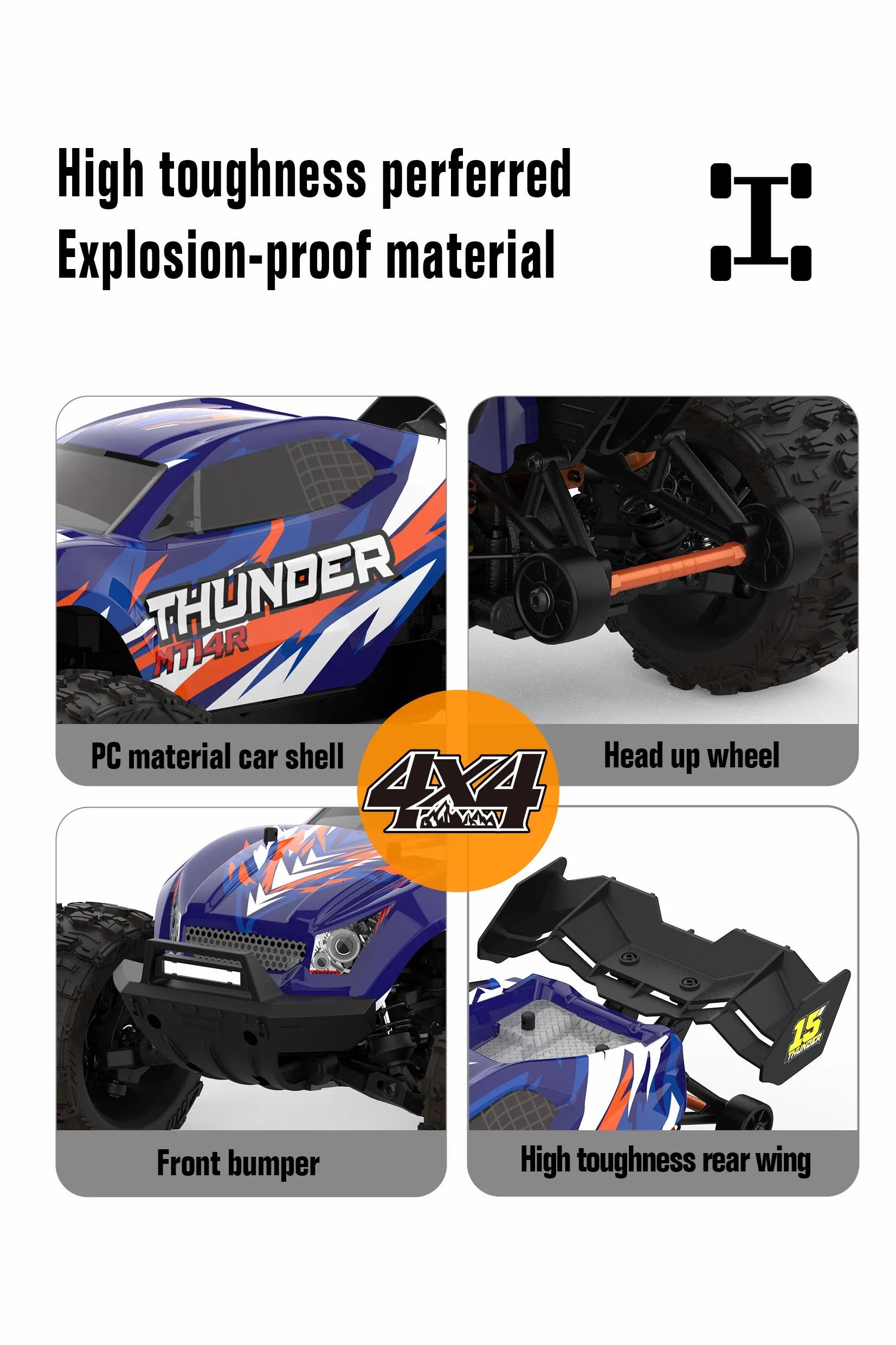 JIUSI MT14R 1/14 RC Racing Car 3S Battery 4WD 80km/h Brushless Motor 2.4G Remote Control 35C High Speed Off-road RC Truck