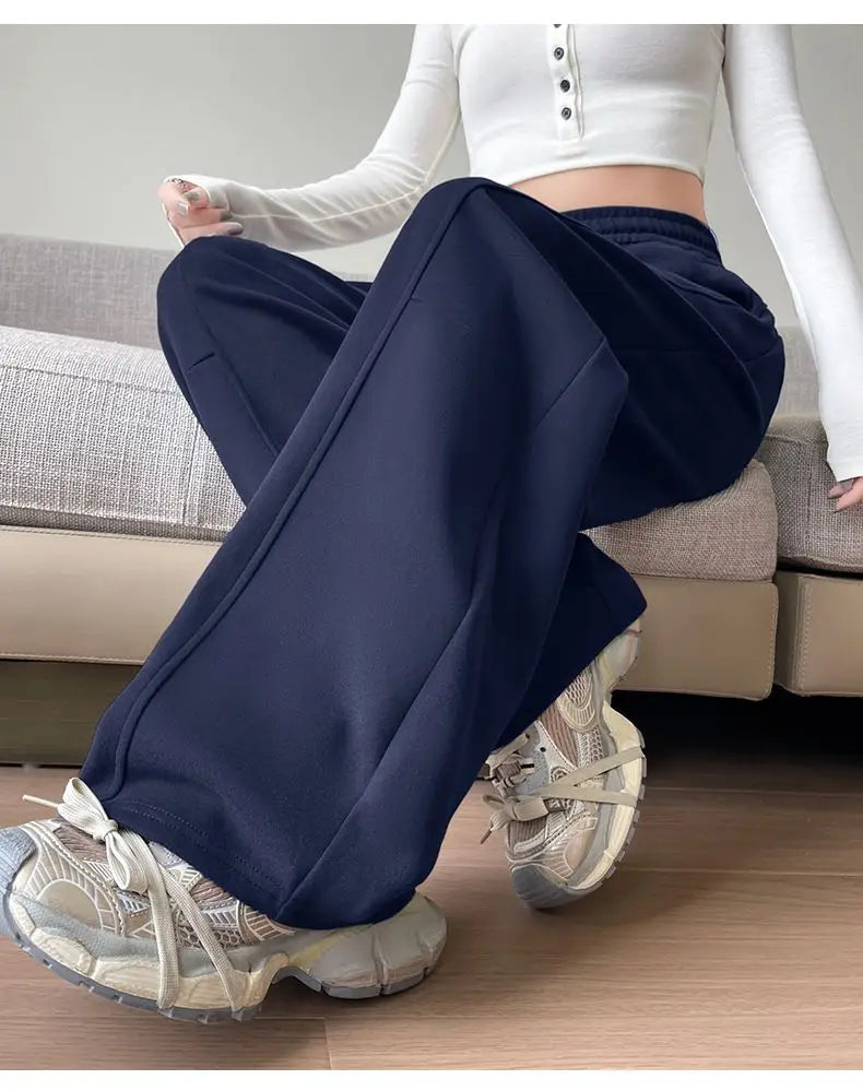 Loose Wide Leg Pants Women's High Waist Trousers Casual Sports Grey Curved Blade Long Length plus Size Comfortable Summer 2025