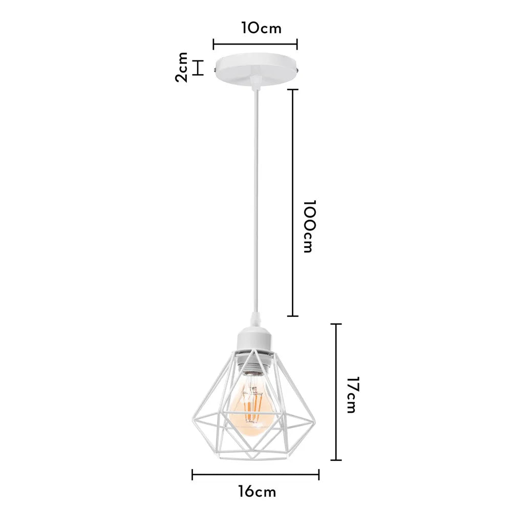 Modern Pendant Light Industrial Vintage White Wrought Cage Pendant Lamp for Living Room Bedroom Dining Room Loft Home Decor E27