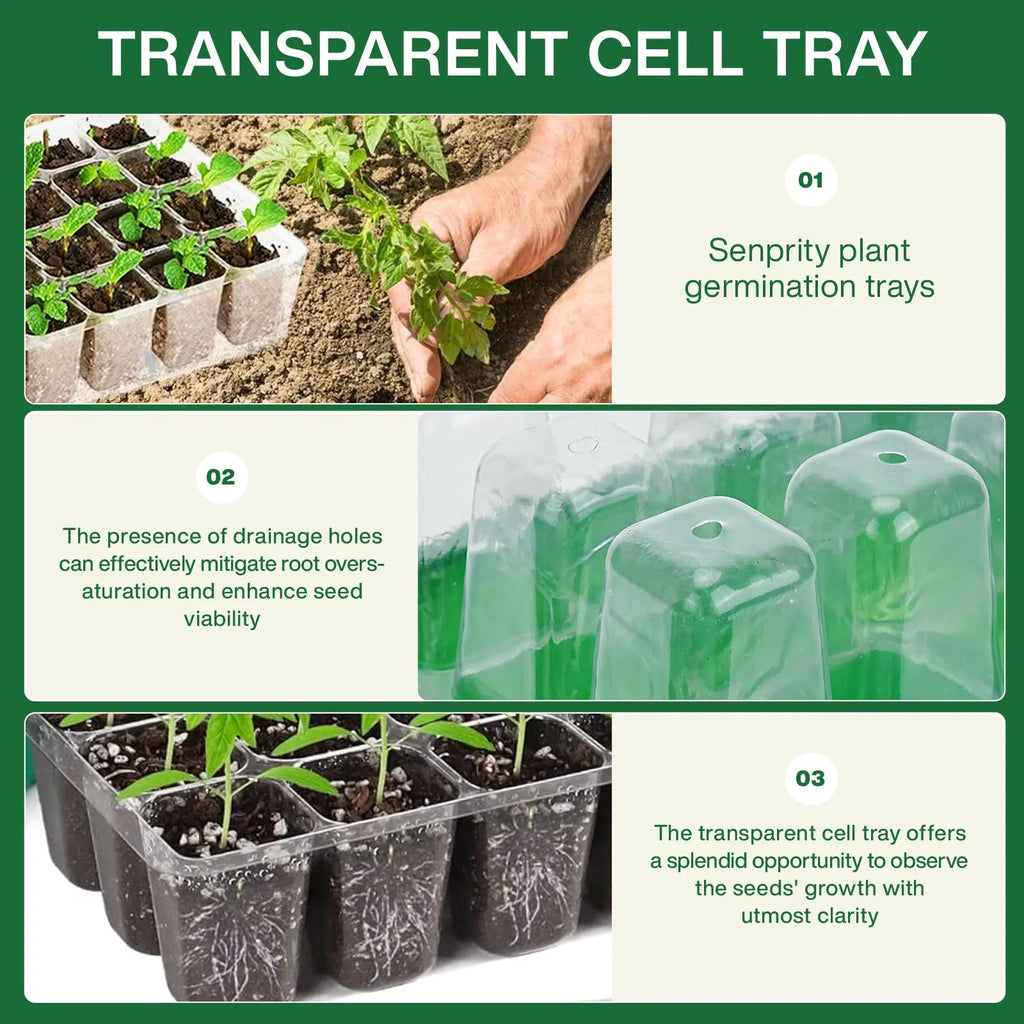 Seed Starter Tray Plant Starter Kit and Base Mini Greenhouse Germination Kit for Seeds Growing Starting