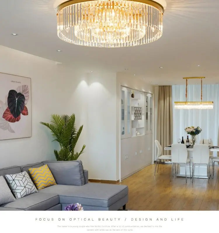Modern LED Crystal Chandelier American Atmosphere Living Room Villa Hanging Light Bedroom Dining Room Pendant Lamp Home Decor