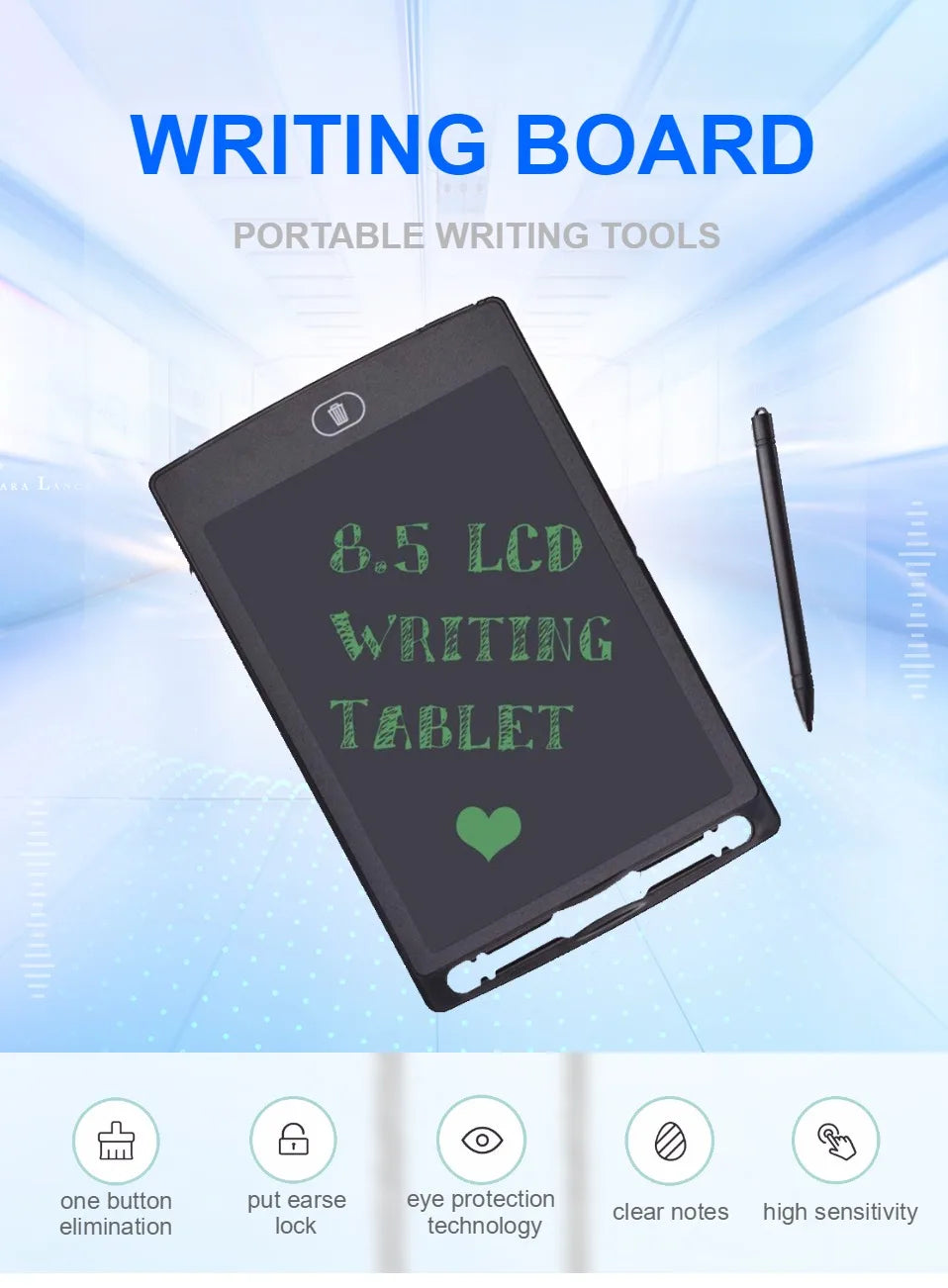8.5'' LCD Writing Tablet Digital Graphic Tablets Electronic Handwriting LCD Drawing Tablet Pad Board Notepad Stylus Pen for Kids