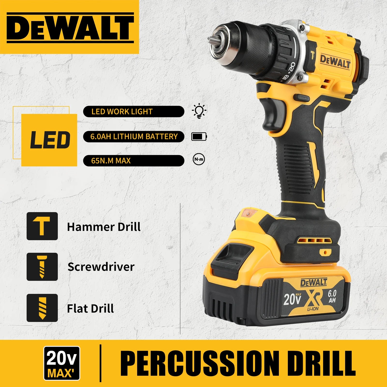 Dewalt 20V DCD805 Cordless Impact Drill Brushless Impact Drill/driver Kit Tool, Car Repair Tool