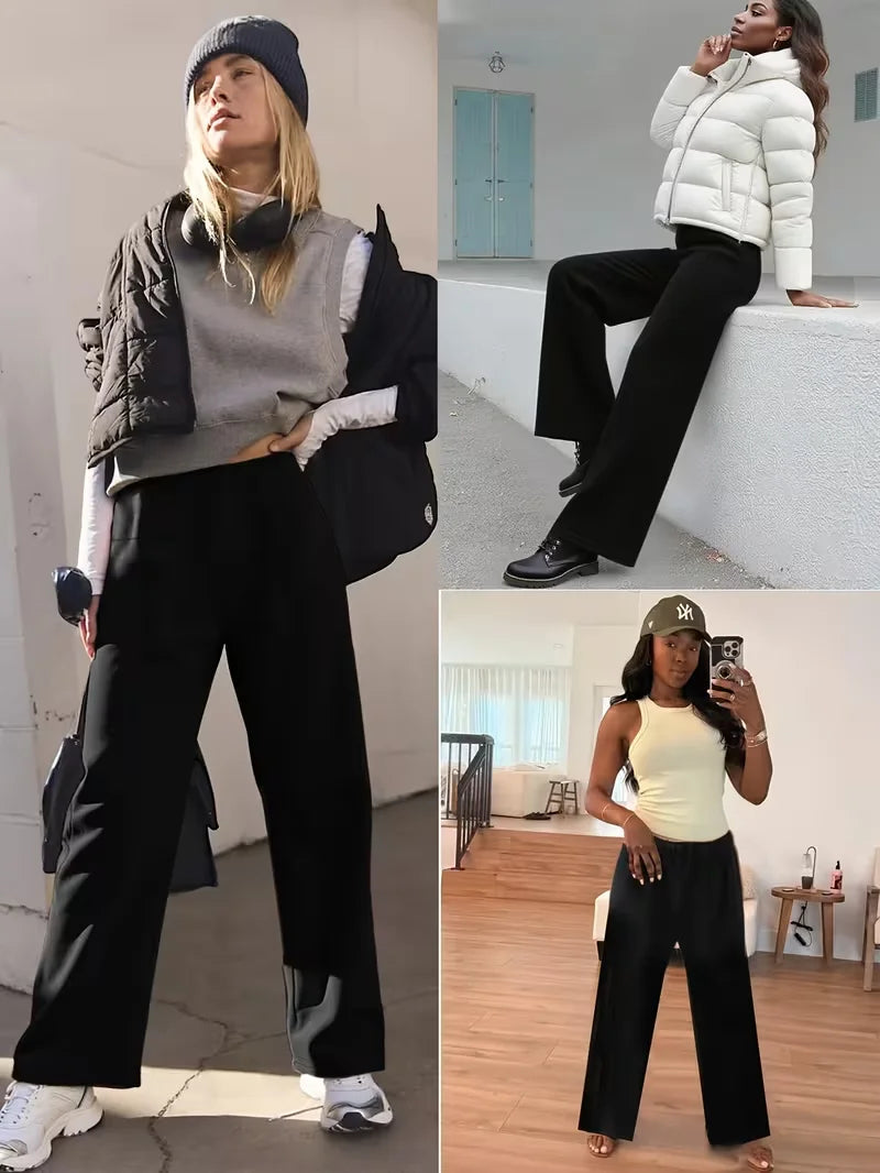 Plush Wide Leg Trousers Warm Winter High Waisted Straight Pants Outdoor Skiing Jogging Or Exercise Winter Women's Pants & Capris
