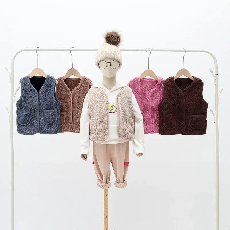 toddler girl winter clothes Autumn and Winter Children's New Lamb Velvet Vest Warm Vest for Infants and Girls toddler