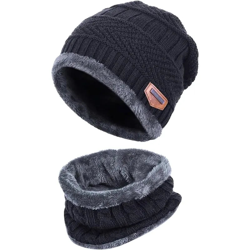 Winter Hat for Men Soft Velvet Knit Cap Coral Fleece Scarf Outdoor Riding Windproof Ski Mask Warm Thickened Cold Weather Gear