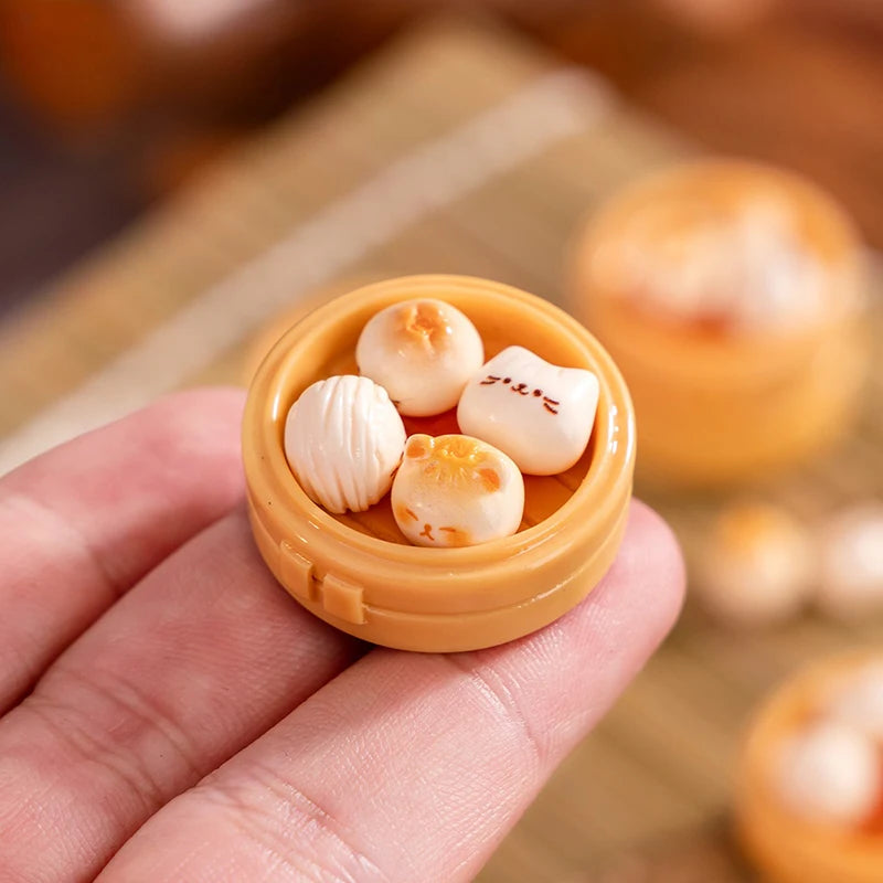 Dollhouse Mini Steamer and Miniature Food Toy Set + Kitchen Steamed Bun Decorations