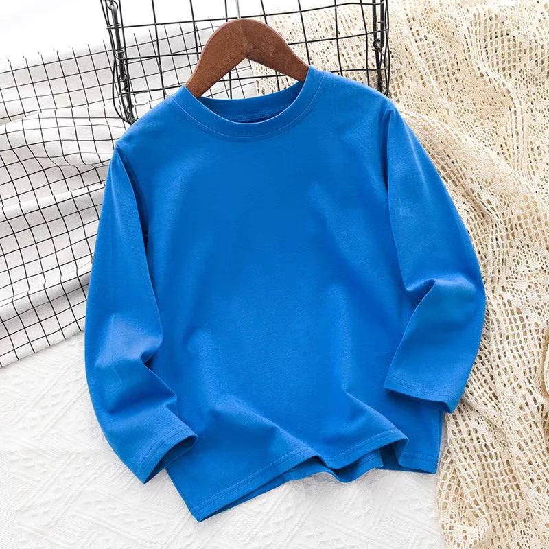 Children's Clothing 2025 Cotton Boys Girls T-Shirt Solid Long Sleeve Kids Cothes Autumn Sweatshirt Tops Teenage 6 8 10 12 Years