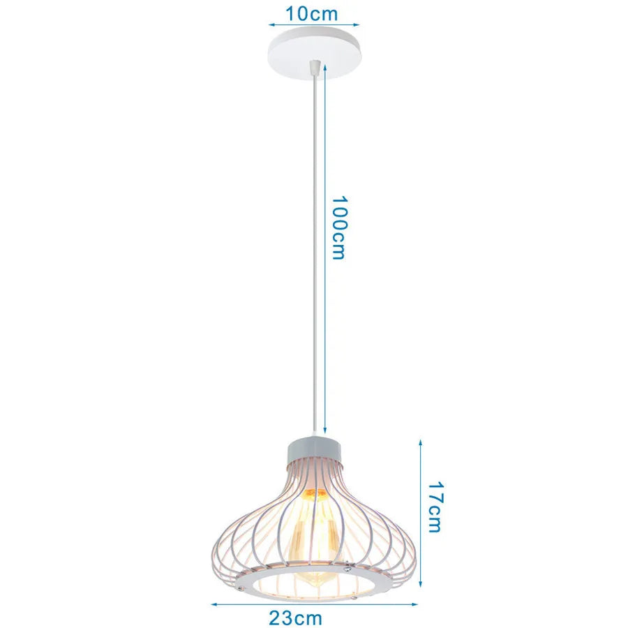 Modern Pendant Light Industrial Vintage White Wrought Cage Pendant Lamp for Living Room Bedroom Dining Room Loft Home Decor E27