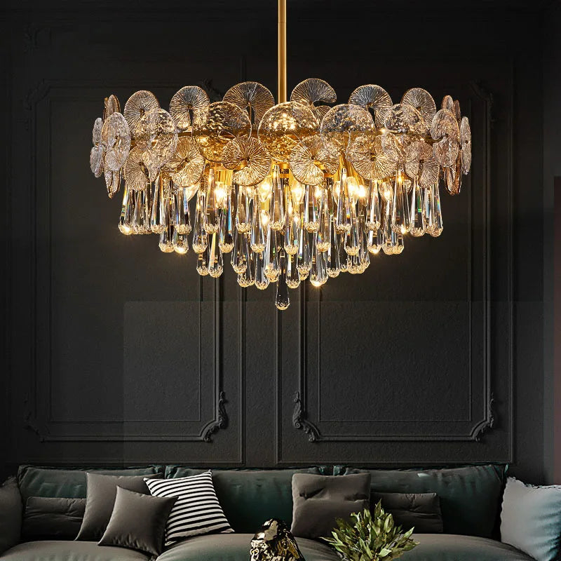 Nordic Luxury Living Room Lotus Pendant Lamp 2024 Modern Crystal Chandeliers Bedroom Restaurant Hotel Home Decor Lustre Fixtures