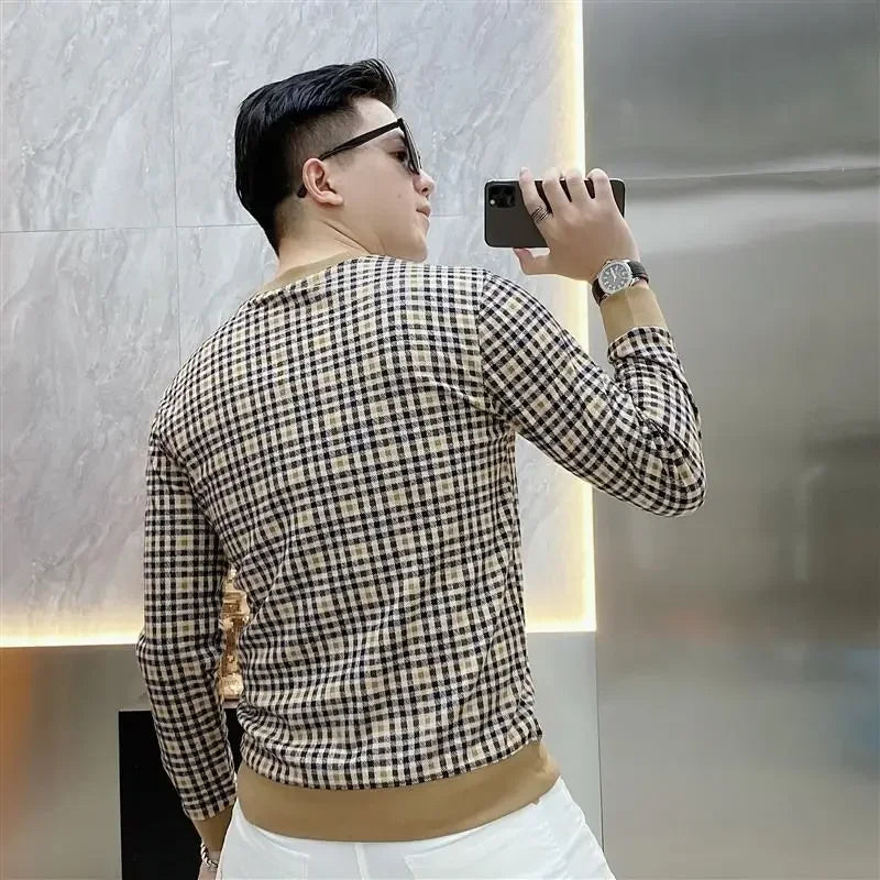 Men's Clothing New Rock Tight Top Slim Fit T Shirt for Man Sweatshirts Plaid Pullover High Quality Polyester Sale A Streetwear F