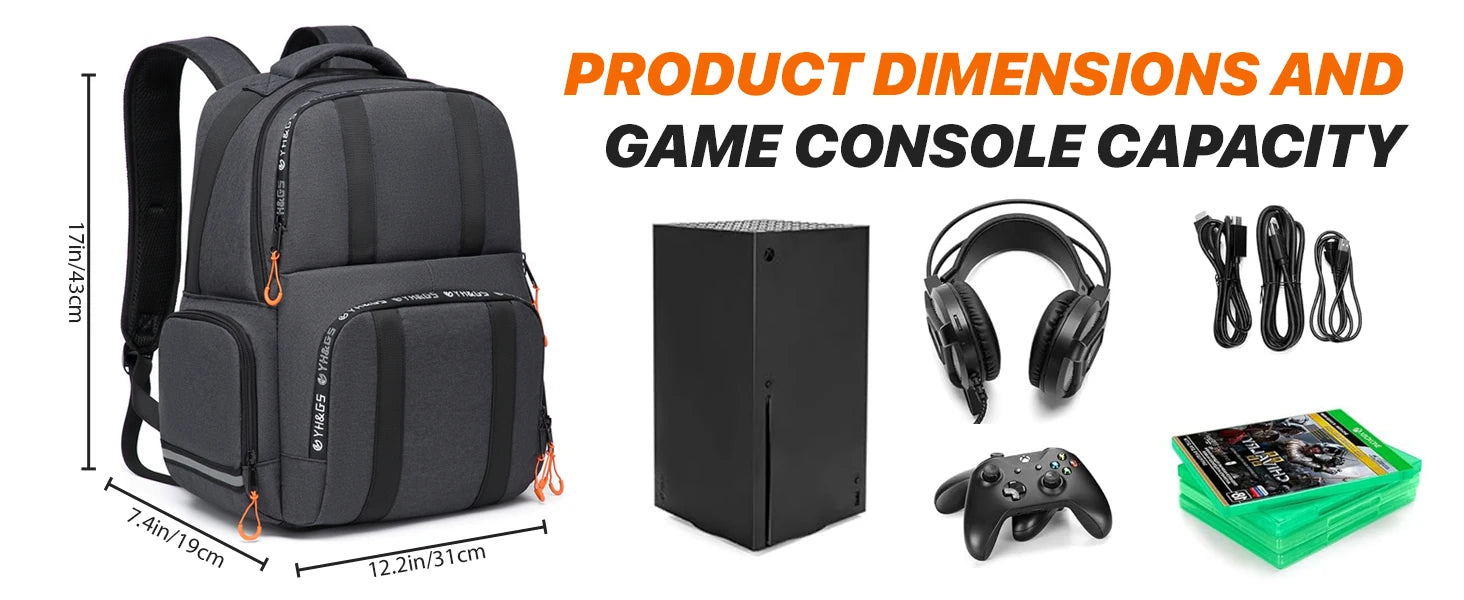 Backpack Compatible with Xbox Series X/S Console Bag with Separate Storage Room Console Headset Pockets for Gaming Accessories