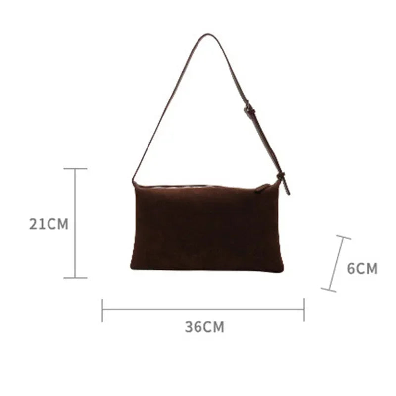 Vintage Suede Tote Bag for Women Autumn Winter New Large Capacity Commute Shoulder Crossbody Bags Fashion Trend Underarm Bags