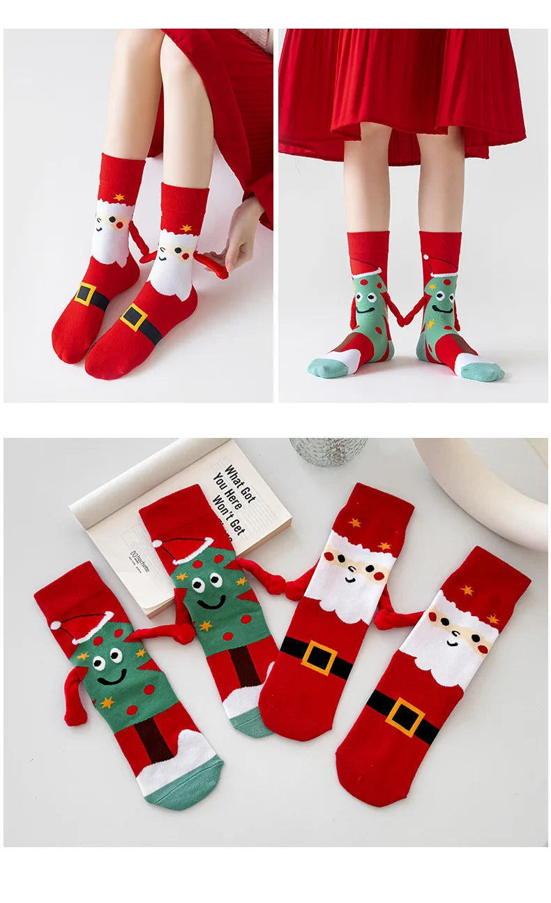 Women's Socks Cartoon Creative Christmas Wear Funny Handholding Kawaii Cute Socks High Quality Cotton Mid-tube Socks For Girl