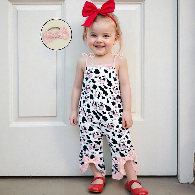 Adorable Infant Girl Floral Print Romper with Matching Headband Set for Summer Beach Vacation Outfit 2 Pcs Set