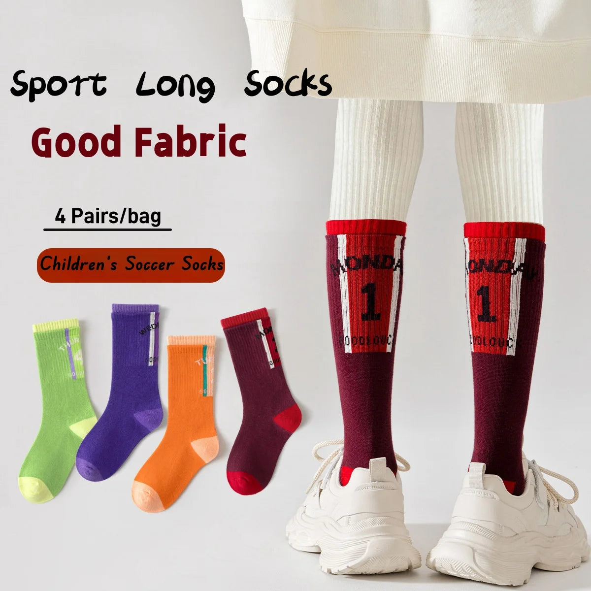 4 Pairs Long Socks Children's Newest Tennis Socks Knee Socks Cotton Striped Sporty Socks Boys Girls Skating Athletic Socks