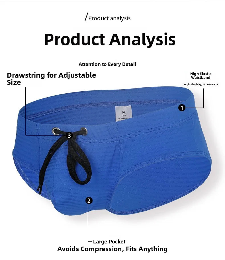 Men's Solid Color Swim Trunks Drawstring Slim Fit Anti-Slip, Quick-Dry Athletic Tight Sports Shorts Comfortable Swimming Bottoms