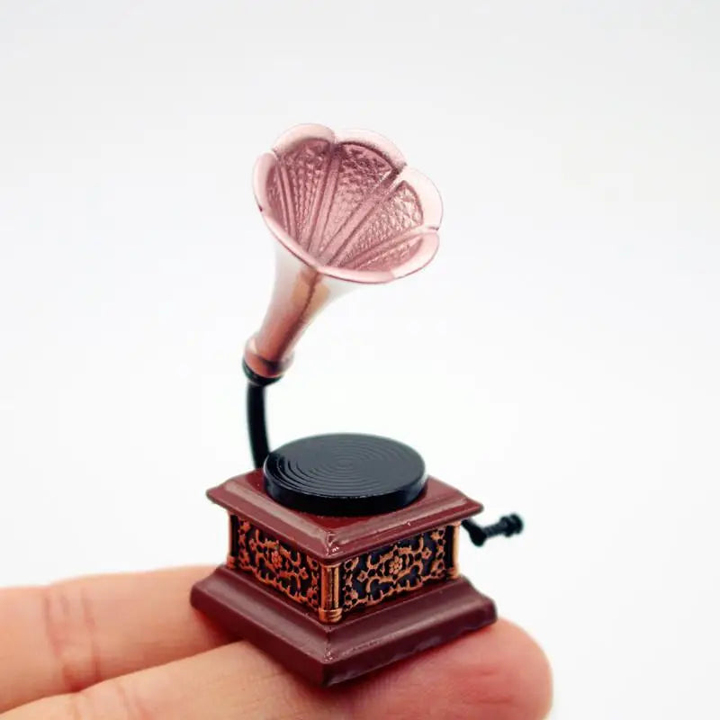 Dollhouse Vintage Phonograph Miniatures Model Living Room Accessories Of Doll House Decor Kids Pretend Play Toys Ornaments Gifts