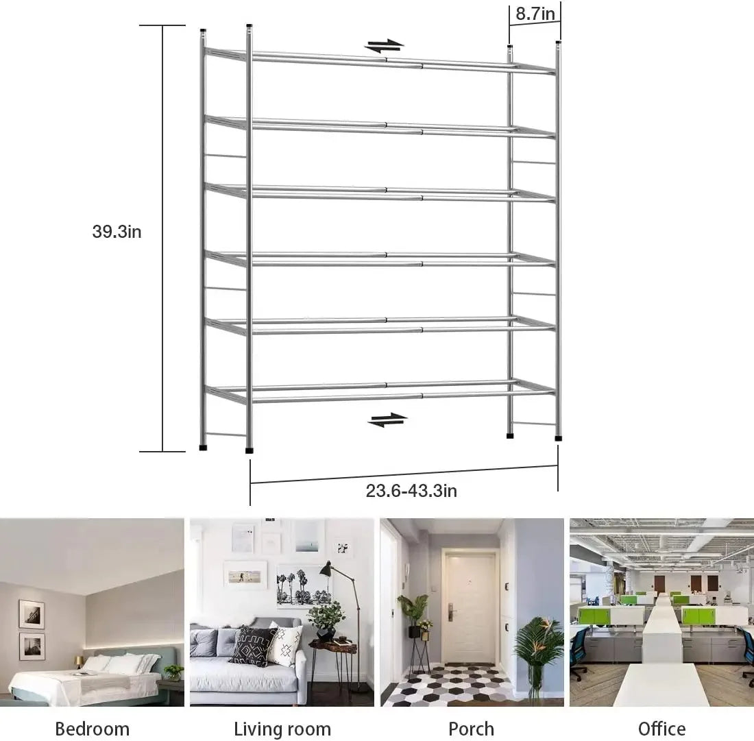 Shoe Rack Organizer Metal Iron of Expandable and Adjustable Shoes Organizer 18-36 Pairs Shoes Stackable Shoe Shelf for Doorway