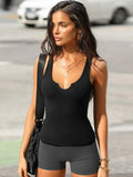 Summer Pure Desire Top Thread U Neck High Elastic Slimming Slim and Sexy Tank Top with Sweet and Spicy Solid Color Slim Fit