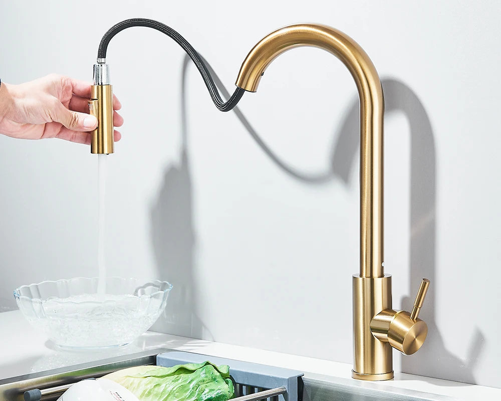 Pull Down Kitchen Sink Faucet Pull Out Two Function Single Handle Hot and Cold Water Mixer Taps Deck Mounted