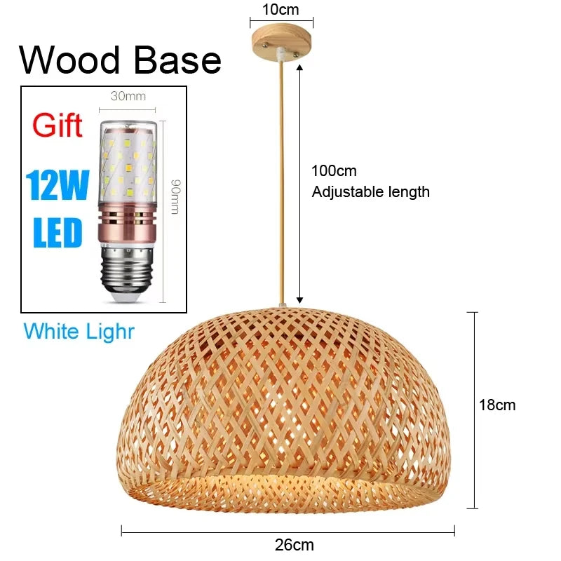 Handmade Vintage Bamboo Pendant Lamp Lustre Restaurant Café Chandeliers Wood Base E27 Lighting Hotel Bedroom Classic Home Decor