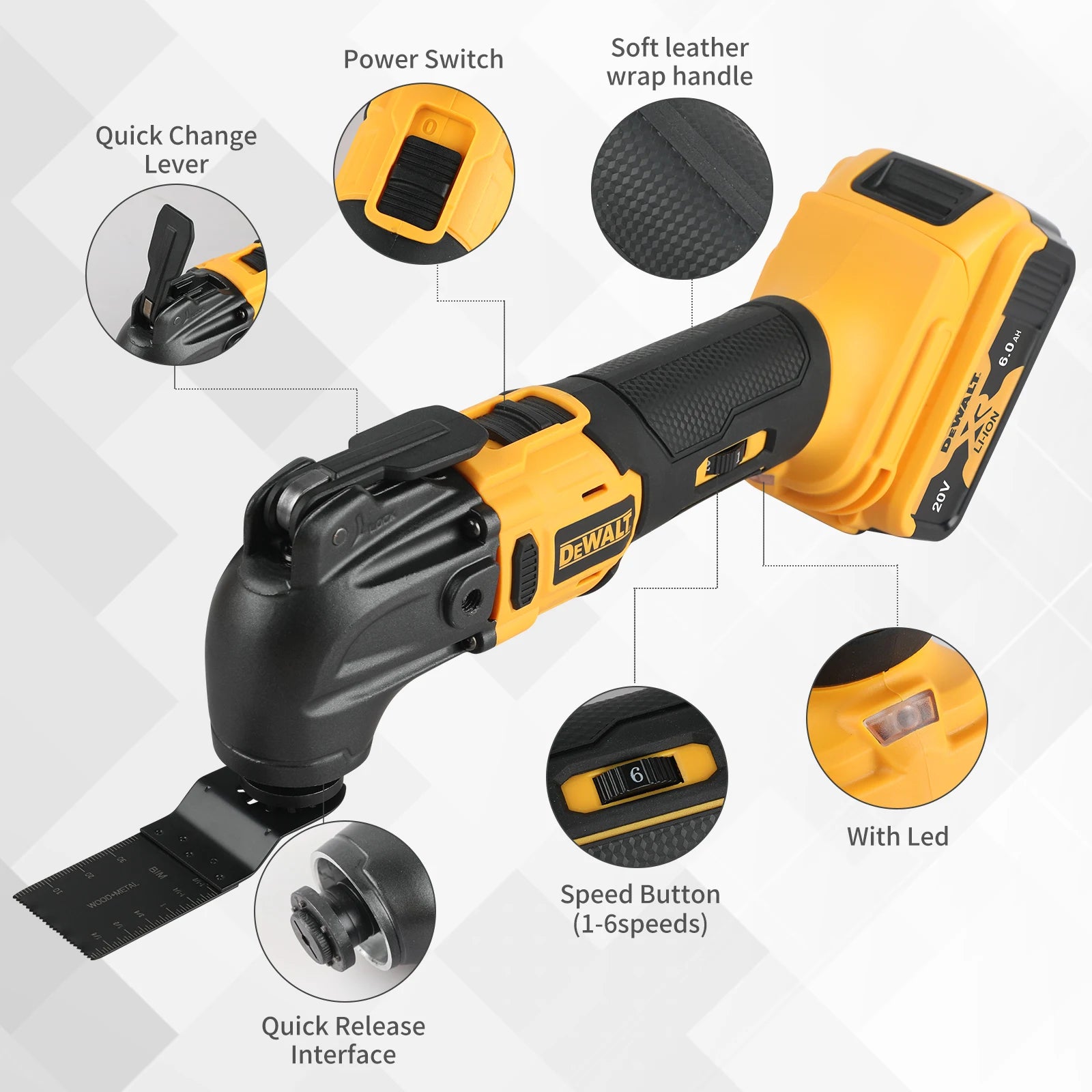 DEWALT 20V Cordless Oscillating Tool 3.2° Angle 6-Speed for Multi-Material Trimming/Cutting in Workshop & Home Renovation Tasks