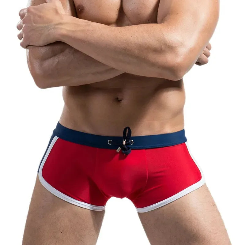 Men's Swimming Trunks with Drawstring Flat Angle Swim Shorts Quick Dry Beach Shorts for Water Sports