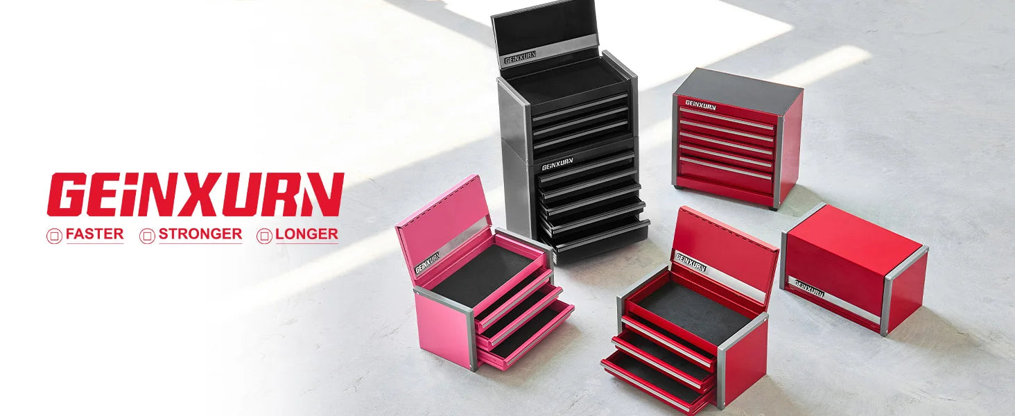 Geinxurn Mini Tool Box, Red Portable 3 or 5 Drawer Micro Roll Cab Steel Stackable Tool Cases with Magnetic Tab Locking