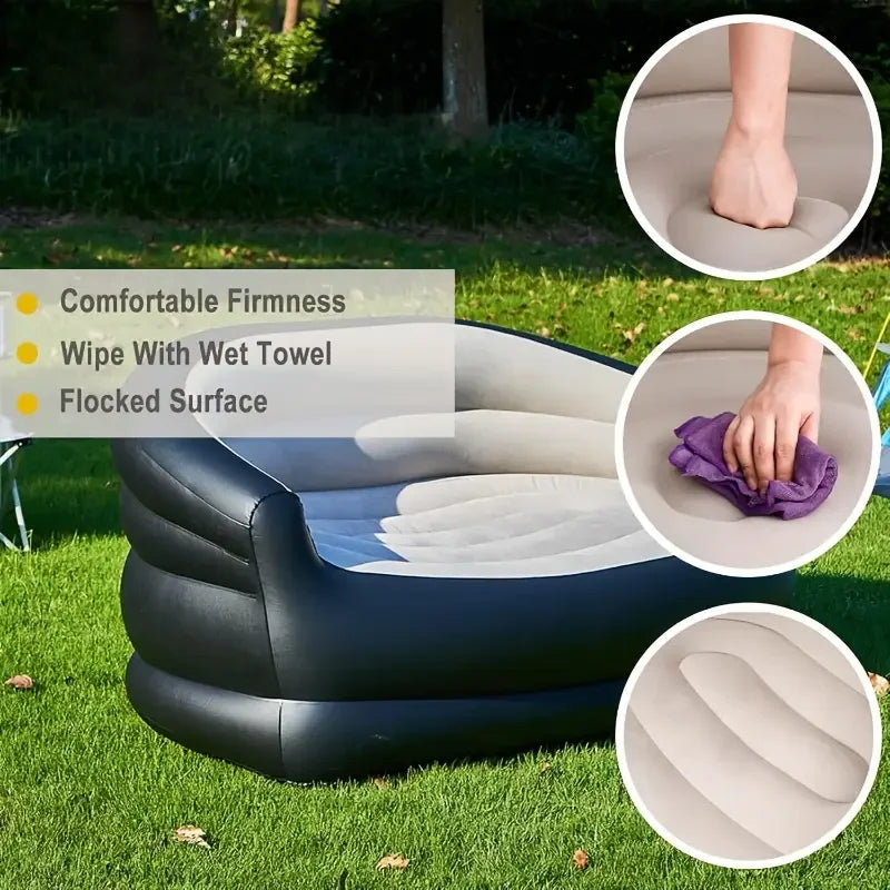 Outdoor Portable Inflatable Bed, Lounging Double Sofa, Folding Camping Inflatable Recliner, Flocking Outdoor Inflatable Sofa