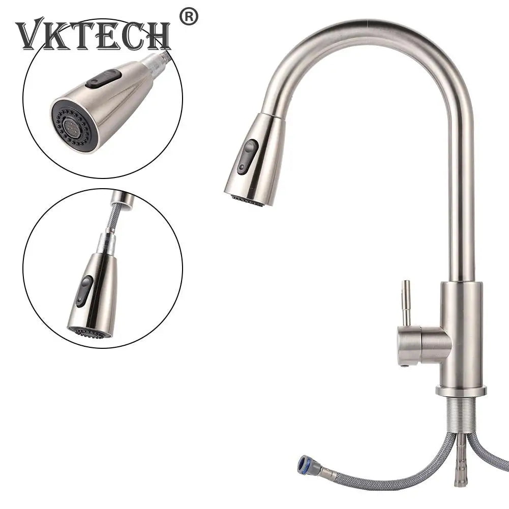 Stainless Steel 360 Degree Rotating Kitchen Bathroom Faucet Head 2Modes Adjustable Sink Basin Filter Tap Pull-Out Nozzle Sprayer