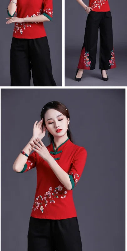 Women Clothes Shirts for Women T-shirts Y2k Tops Vintage Women Clothing Fashion Casual Elegant Summer Embroidery Ethnic Style