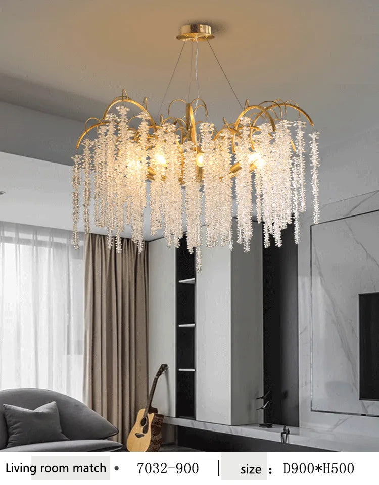 Morden LED Art Strip Crystal Ceiling Chandeliers Branch Pendant Lamp Villa Hall Hanging Light Home Decor Lustre Lighting Fixture
