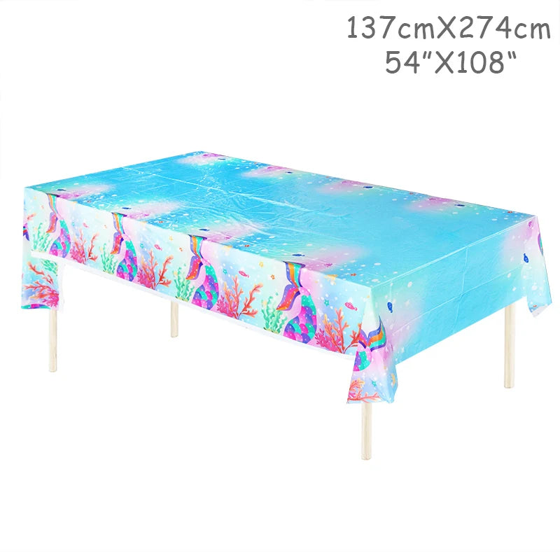 Mermaid Birthday Party Disposable Tablecloth Little Mermaid Party Table Cover Under the Sea Theme Kids Baby Shower Decorations