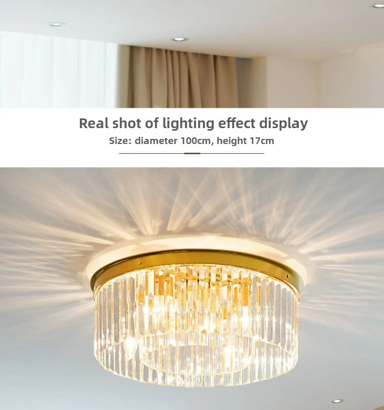 Modern LED Crystal Chandelier American Atmosphere Living Room Villa Hanging Light Bedroom Dining Room Pendant Lamp Home Decor