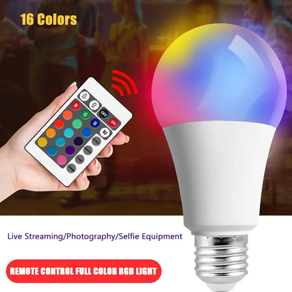 E27 RGB LED Light Bulb 220V Multicolor White Color Changing Lamp with IR Remote Control for Bedroom Party Home Decor