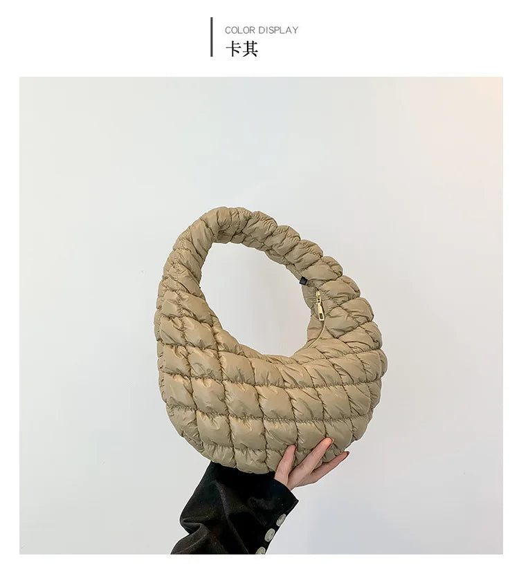 Quilted Embroidered Thread Women's Bag Pleated Cloud Mini Handbags Down Padded Lightweight Clutch Bag Cotton Small Shoulder Bags