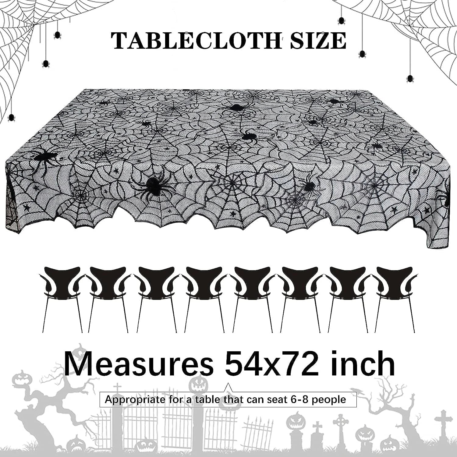 1 pcs of Halloween lace tablecloth spider web skull pattern rectangular shape for party decoration haunted house pumpkin design