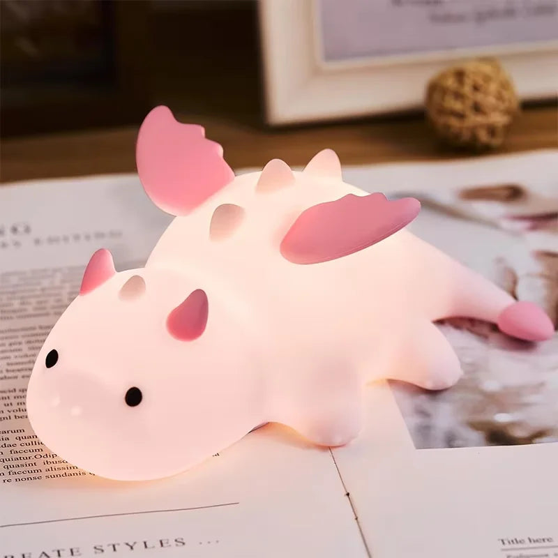 NEW Cute Dragon Night Light Rechargeable 8 Colors Dimmable Silicone Night Lamp Magnetic Base & Timer for Home Decor Gift
