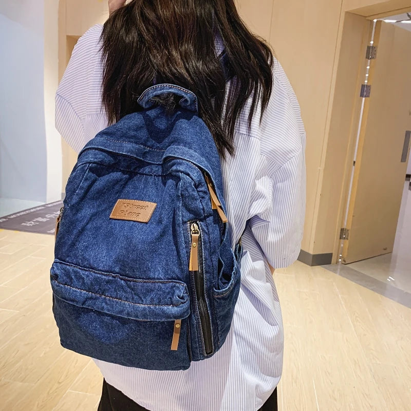 New Men's and Women's Denim Backpack Large Capacity Laptop Bag Travel Backpack College Student Backpack