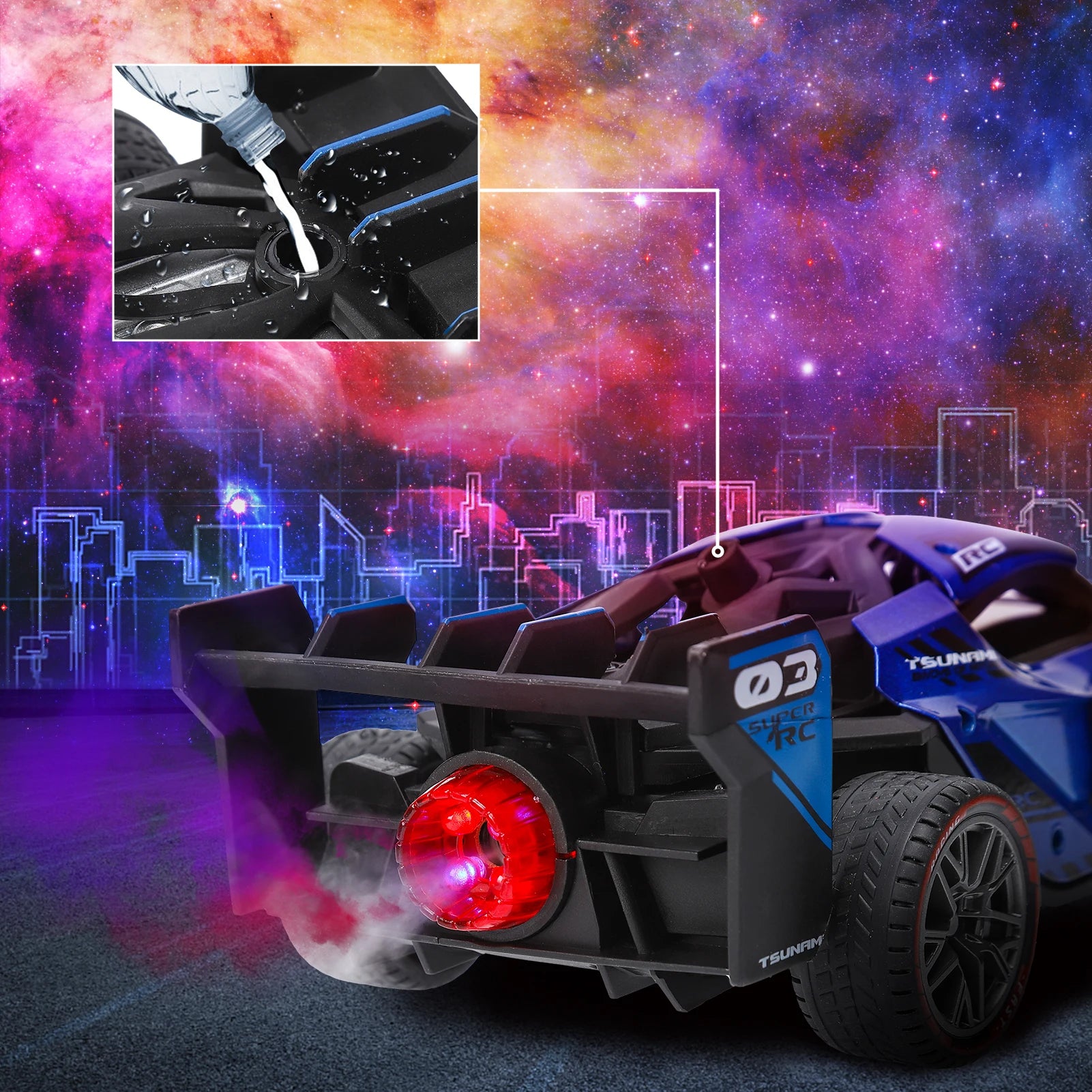2 Pack Remote Control Drift Car with Spray and Light,Fog Mist High Speed Racing Cars,2.4GHZ 4WD Off Road Toy Vehicle for Adults