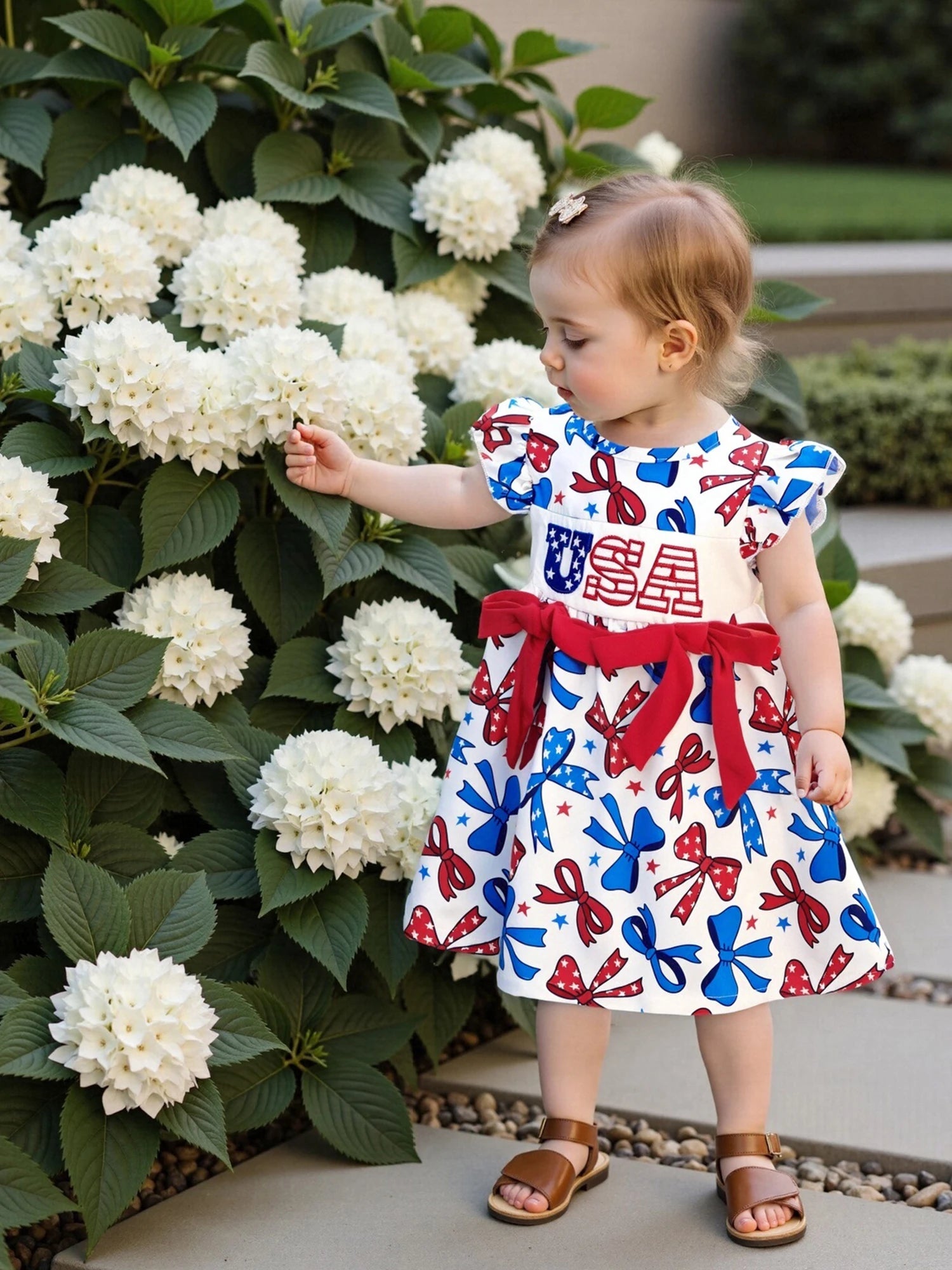 Girls Patriotic Dress American Flag Print Bow Sleeveless Casual Dress Toddler Independence Day Summer Outfit Kids Red White
